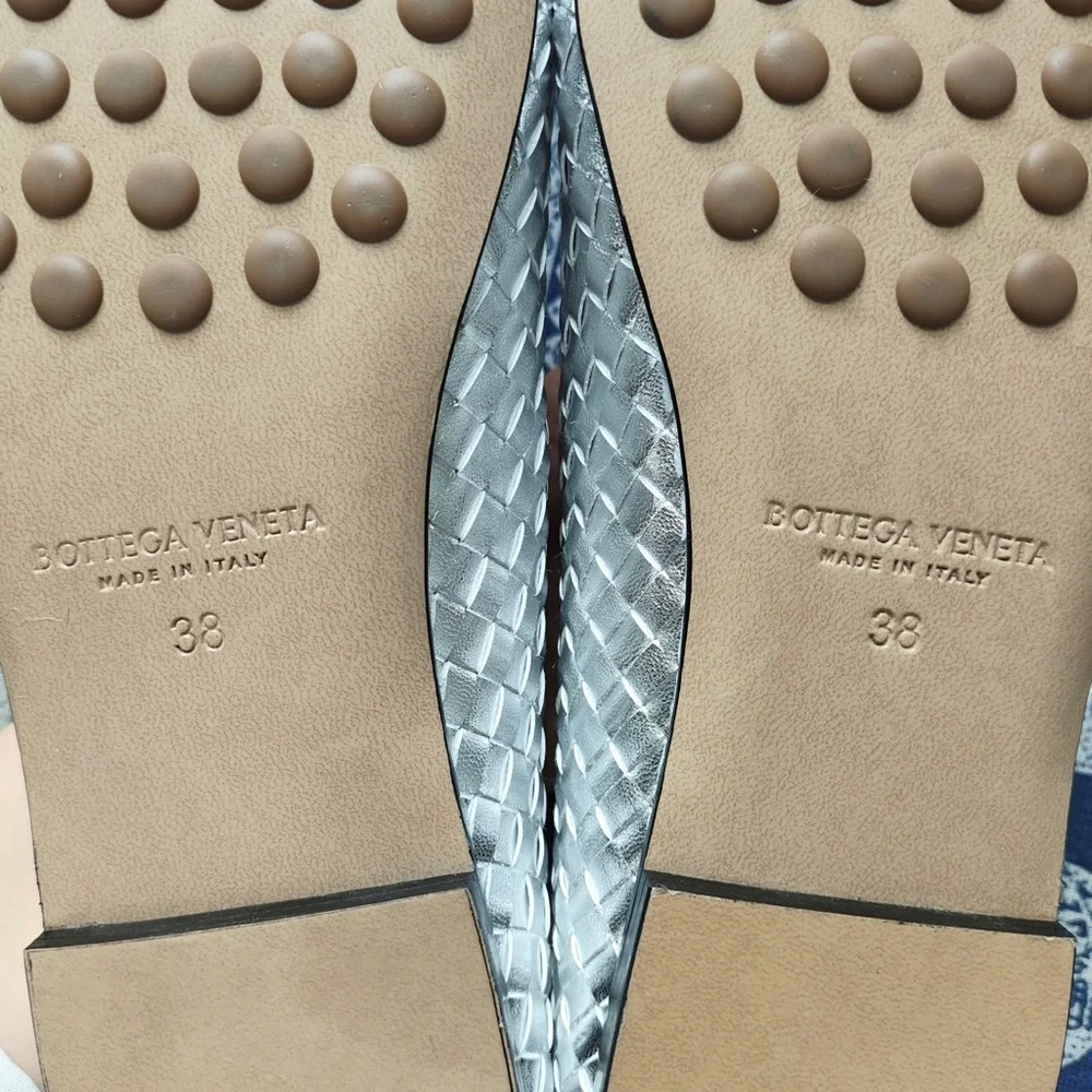 Bottega Veneta Silver Woven Leather Ballet Flats